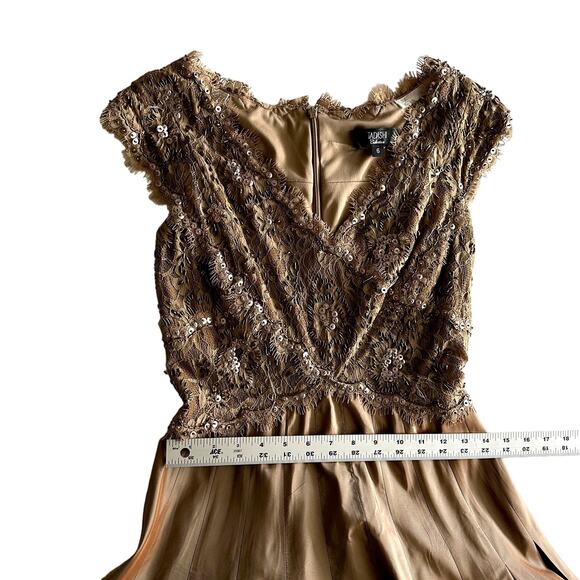 Tadashi Collection Beaded Fit Flare Shimmer Taffeta Nude Beige Cocktail Dress 6 - Picture 6 of 12